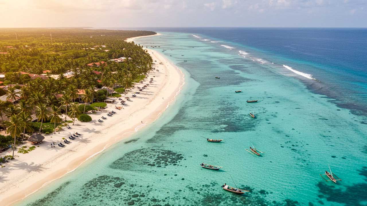 Sansibar Reiseführer heroimage - Drohnenaufnahme Kendwa beach