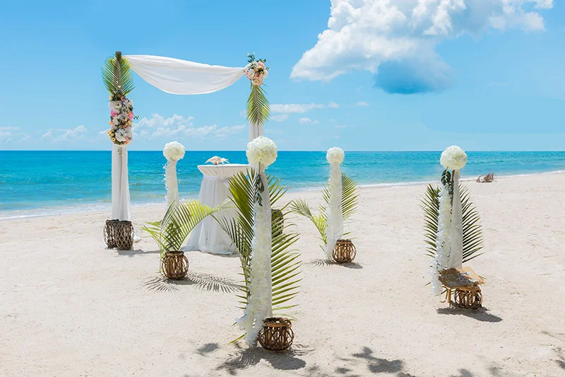 Luxury Ocean Bliss Zanzibar wedding package setup overlooking the turquoise water.